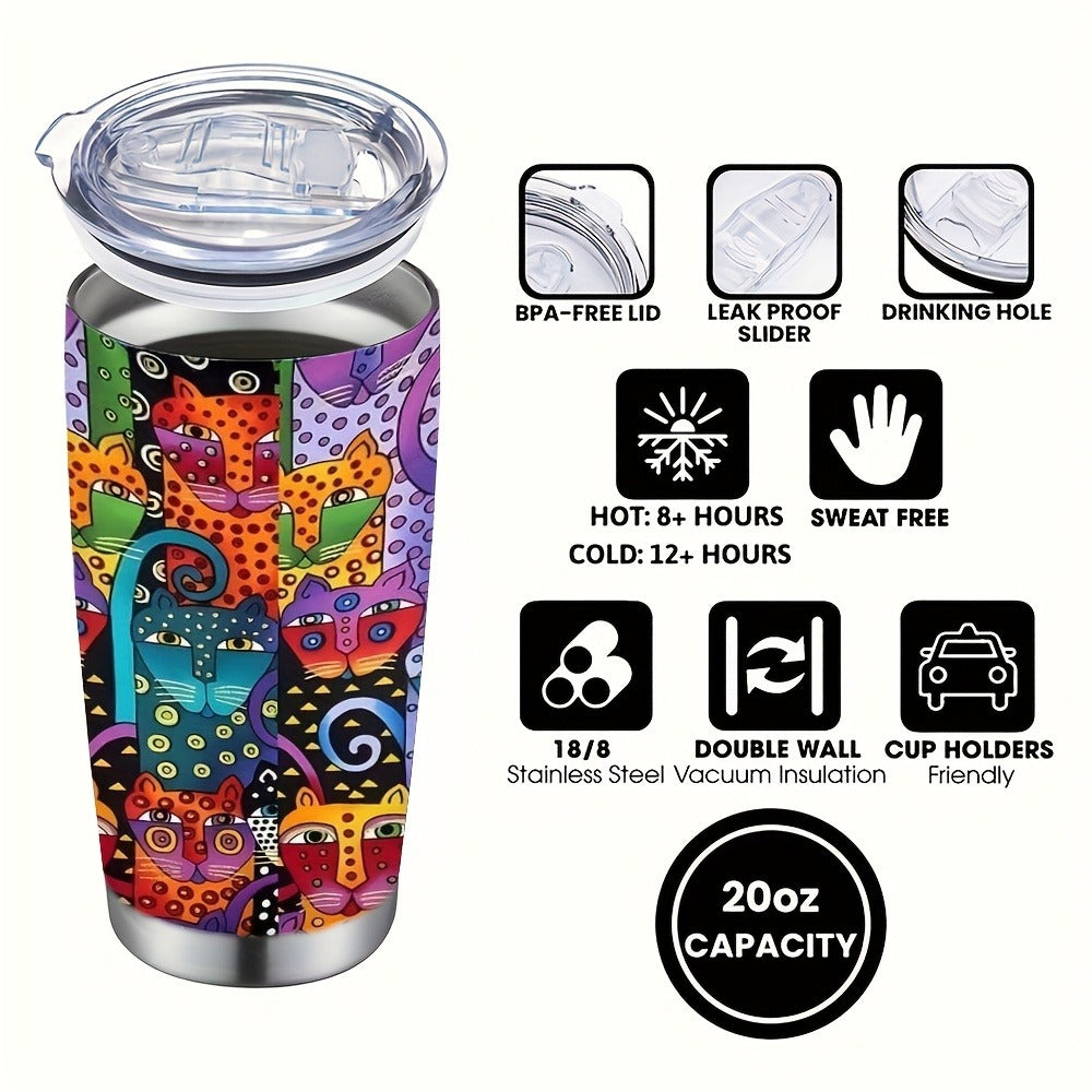 Insulated Tumbler 20oz Abstract Cat Graphic with 304 Stainless Steel, Lid and Straw for Everyday Use