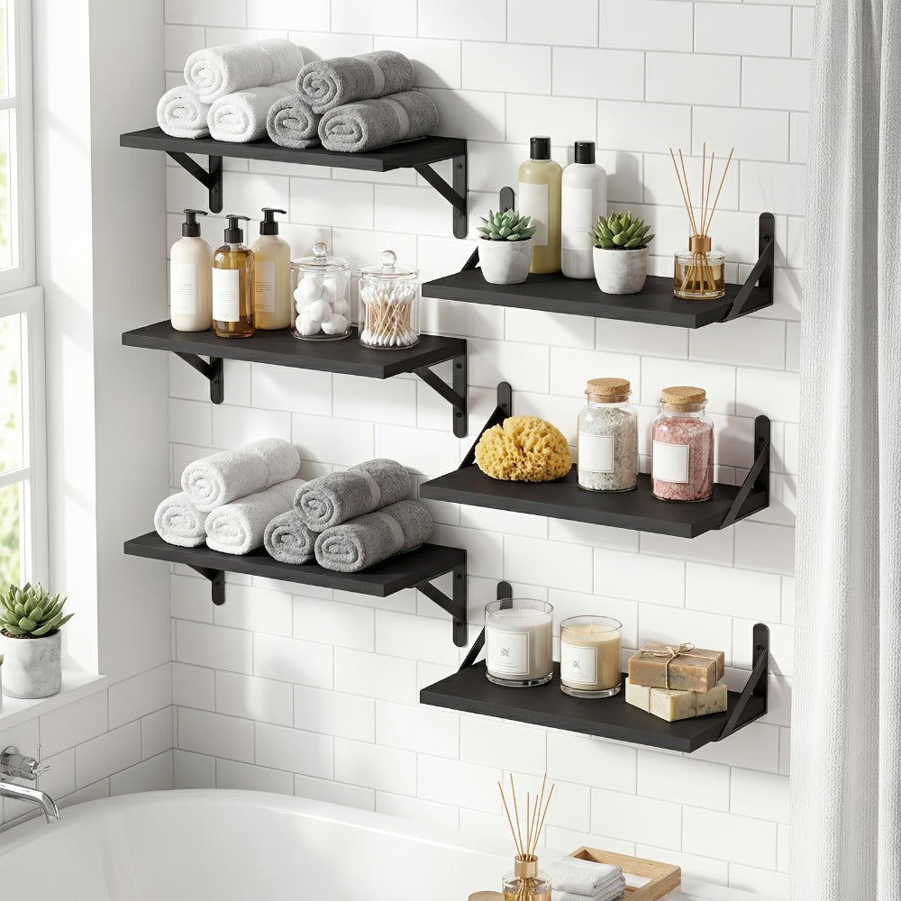 Floating Shelves for Wall, 3 or 6pcs Farmhouse Wall Shelves for Bedroom, Bathroom, Living Room & Kitchen Decor