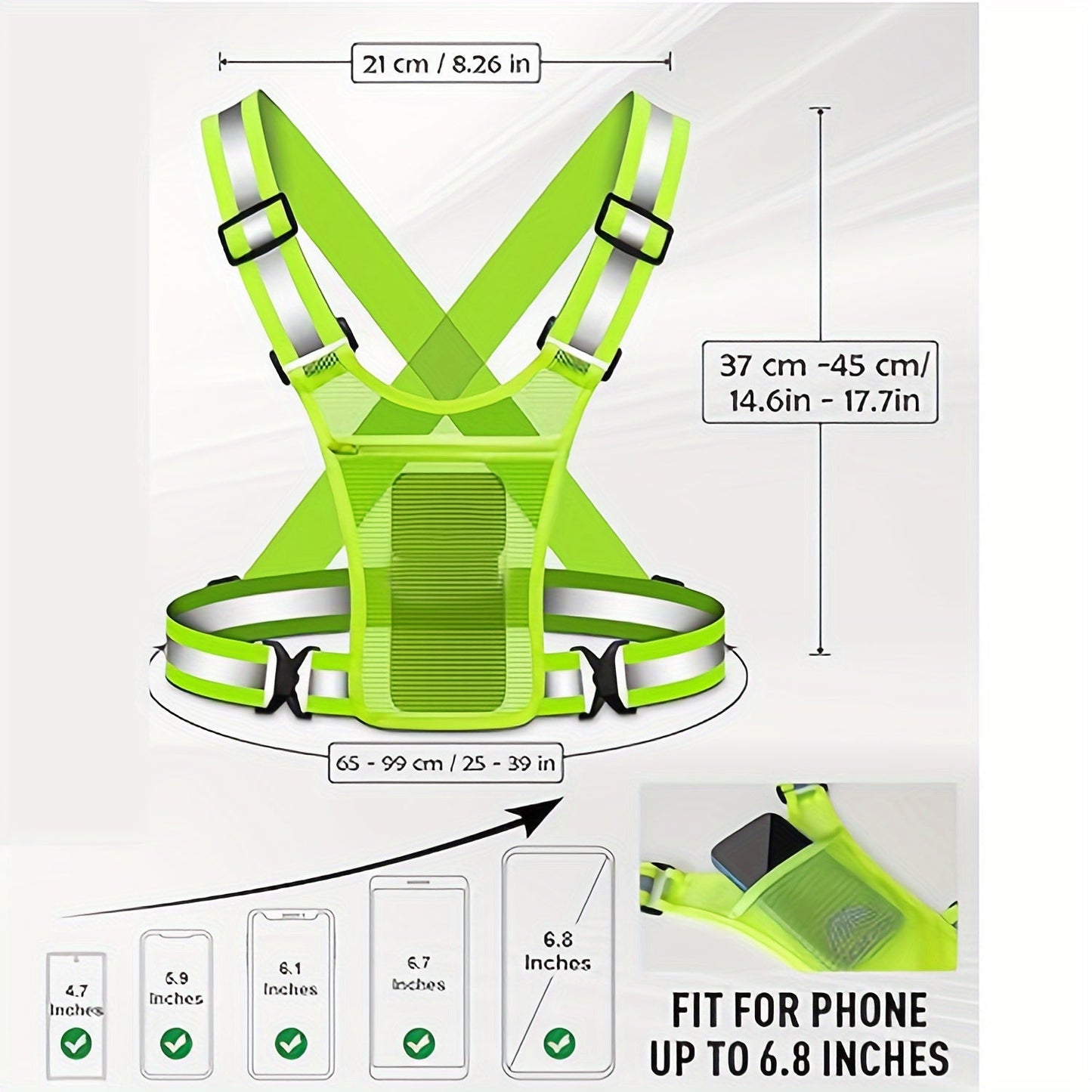Reflective Running Vest with Phone Holder & Reflective Bracelets – Adjustable Safety Vest for Men Women, Dog Walking, Cycling