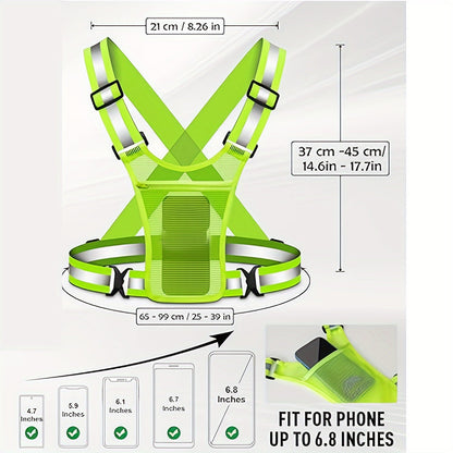 Reflective Running Vest with Phone Holder & Reflective Bracelets – Adjustable Safety Vest for Men Women, Dog Walking, Cycling