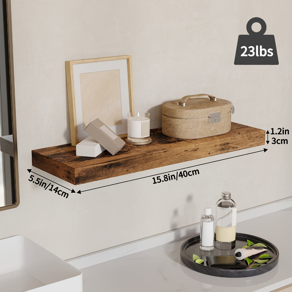 Floating Wall Shelves Set of 4, Retro Style Wall Mounted Shelves with Invisible Brackets for Bathroom Living Room Bedroom Kitchen