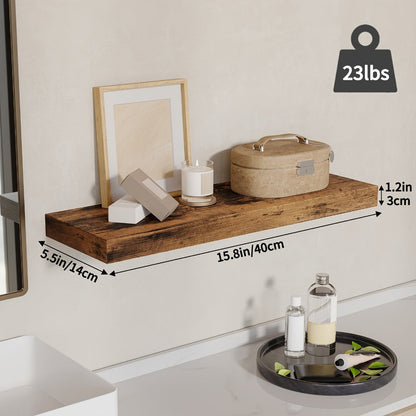 Floating Wall Shelves Set of 4, Retro Style Wall Mounted Shelves with Invisible Brackets for Bathroom Living Room Bedroom Kitchen