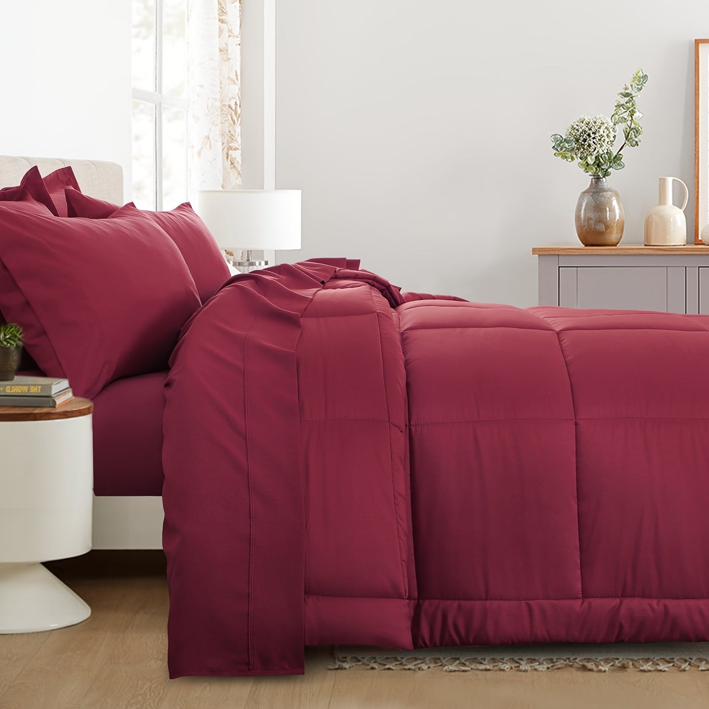 7 Piece Comforter Set Luxury Soft Fluffy Bedding All Season Bed in a Bag with Comforter Fitted Sheet Flat Sheet Pillowcases Hypoallergenic