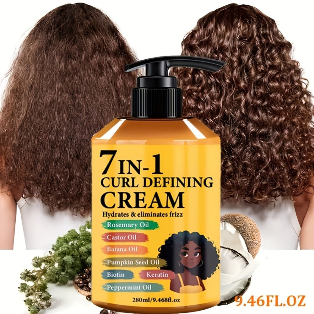 Curl Defining Cream 7-in-1 Frizz Control 2pcs Set 9.468fl oz – Long-Lasting Hold Moisturizing Non-Greasy Hair Styling Cream for Wavy Curly