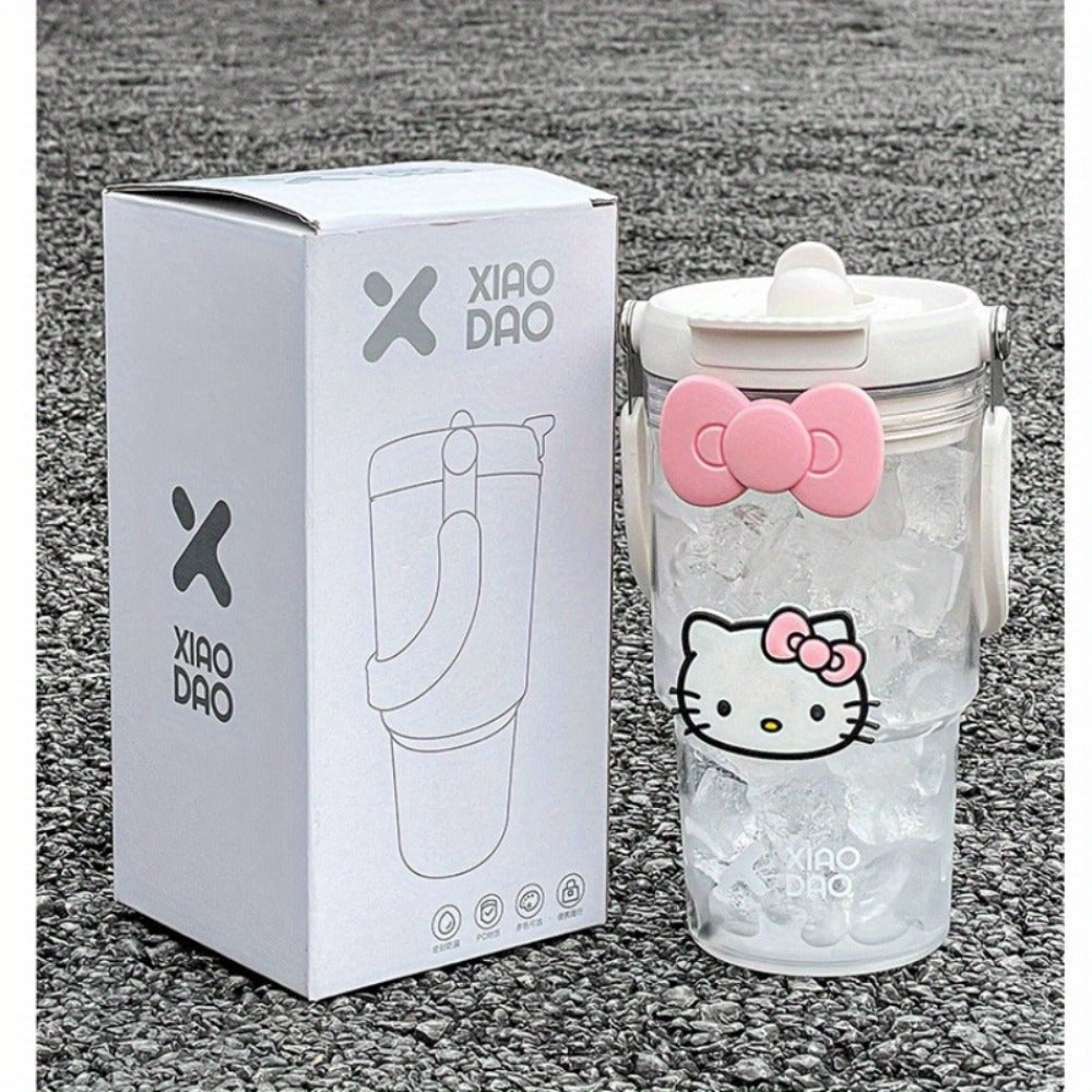 Hello Kitty Water Bottle with Straw 30 Oz, Large Cartoon Tumbler for Women & Girls, Portable Outdoor Sports Cup with Bow & Sticker