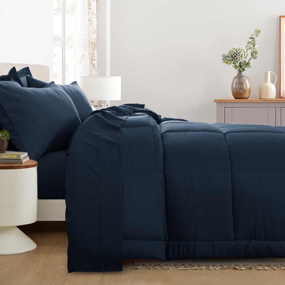 7 Piece Comforter Set Luxury Soft Fluffy Bedding All Season Bed in a Bag with Comforter Fitted Sheet Flat Sheet Pillowcases Hypoallergenic