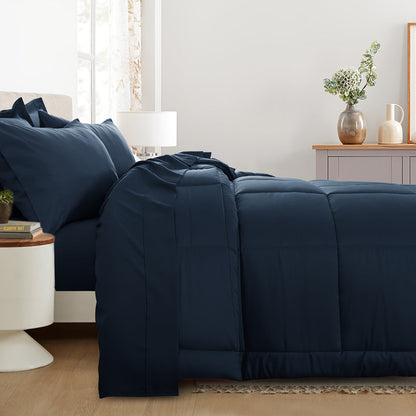 7 Piece Comforter Set Luxury Soft Fluffy Bedding All Season Bed in a Bag with Comforter Fitted Sheet Flat Sheet Pillowcases Hypoallergenic