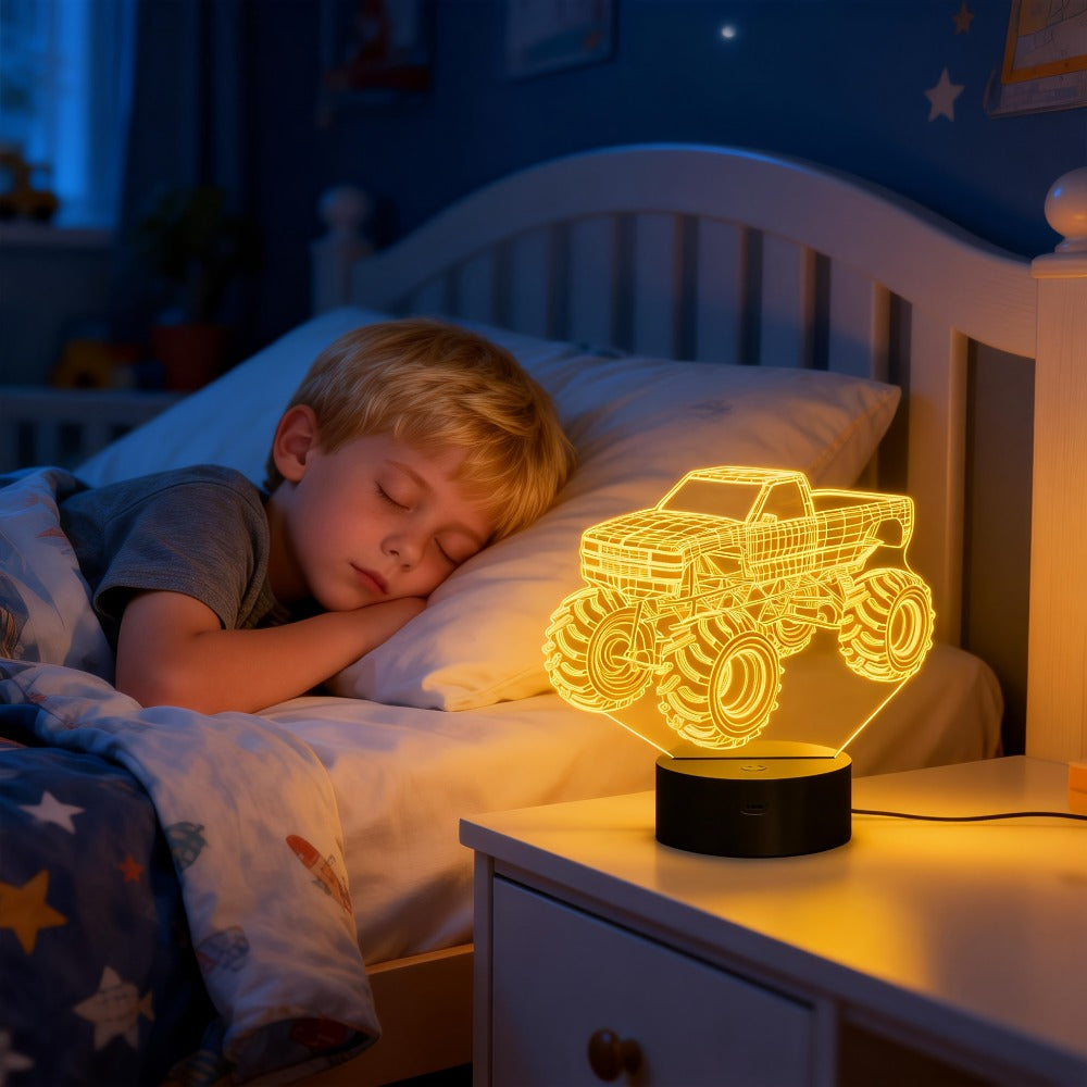 Monster Truck 3D Illusion Night Light 16 Color Changing LED Lamp Remote Control USB Powered for Entryways, Bedrooms and Living Spaces