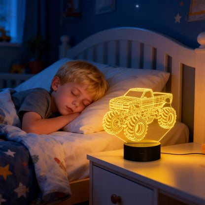 Monster Truck 3D Illusion Night Light 16 Color Changing LED Lamp Remote Control USB Powered for Entryways, Bedrooms and Living Spaces
