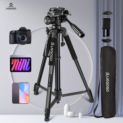 60-Inch Camera Tripod in Black with Pan-and-Tilt Head, Quick-Release Plate, Phone Holder and Storage Bag