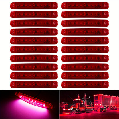 LED Side Marker Lights 20pcs, 12V 9-LED Clearance Indicator Lamp Bar for Truck Car Trailer, Waterproof Side Marker Light Kit in White Red