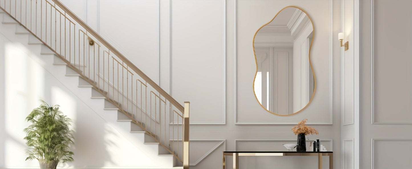 Irregular Asymmetrical Wall Mirror with Gold Frame in 20 x 36, 24 x 36 or 26 x 46 Inch Sizes