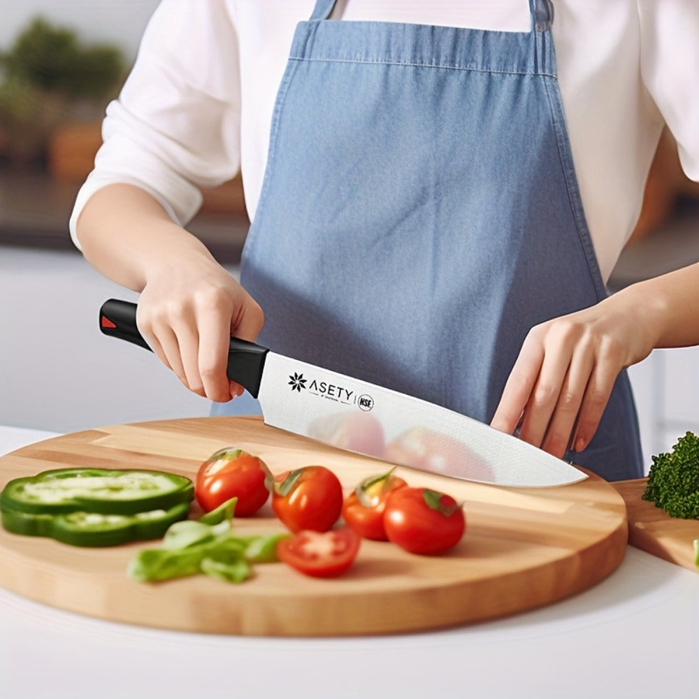 Kitchen Knife Set by ASETY, 15-Piece Stainless Steel Block Set with PP Handles in Two Finish Options