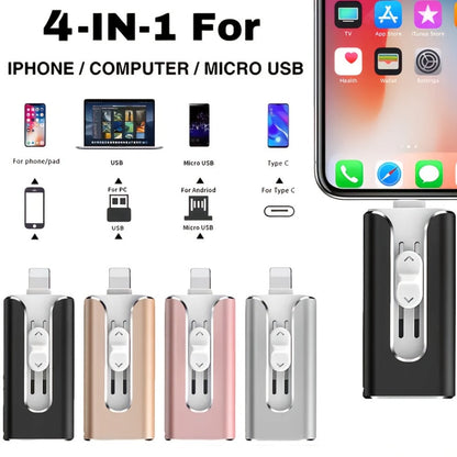 USB Flash Drive 4-in-1 USB 3.0 OTG Photo Drive with 128GB or 256GB Capacity, Four Connectors and Four Colors