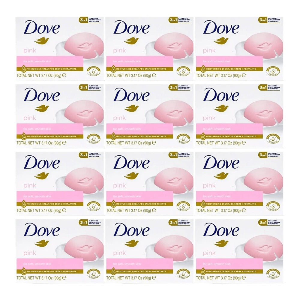Moisturizing Bar Soap Dove Pink Beauty Bar 12 Pack 90g Each Gentle Cleansing with Skin Natural Nourishers for Soft Smooth Skin Daily Body