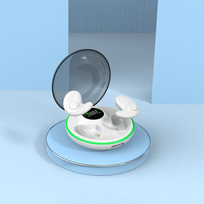 Low-Profile Round-Case Mini Sleep Earbuds with Digital Battery Display in Black, Khaki or White