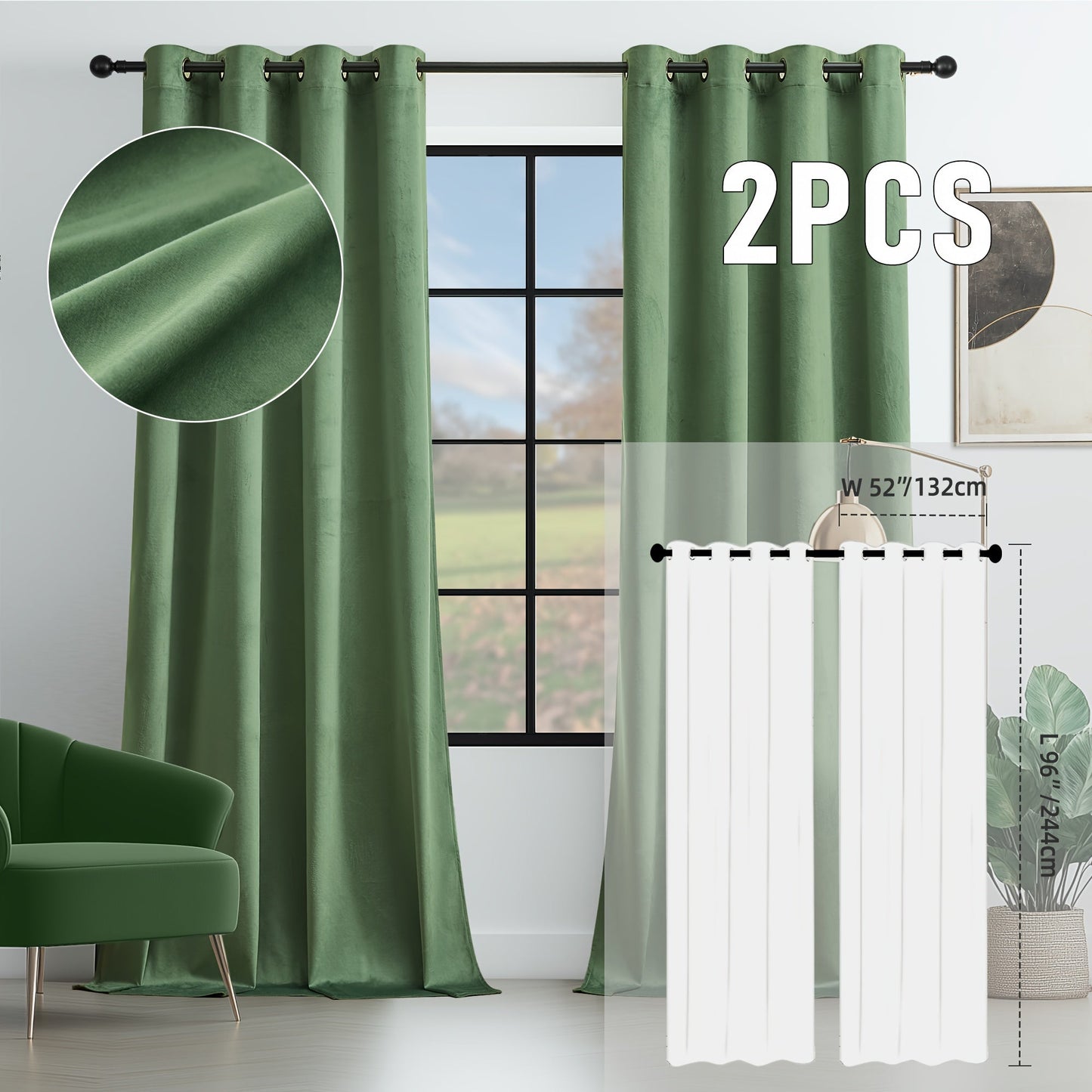 Velvet Room Darkening Curtains 2 Panels, Grommet Top Thermal Insulated Soundproof Blackout Curtains for Living Room Bedroom