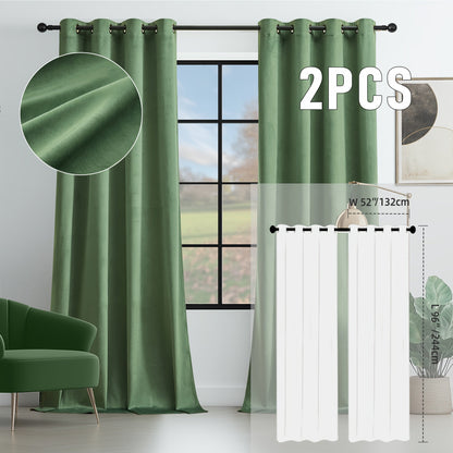 Velvet Room Darkening Curtains 2 Panels, Grommet Top Thermal Insulated Soundproof Blackout Curtains for Living Room Bedroom
