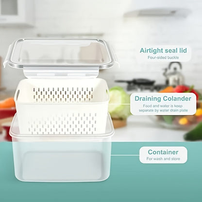 Storage Containers with Lids, Six-Piece Drain Basket Set with Two Boxes, Two Lids and Two Capacity Sizes