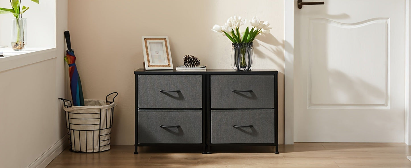 Nightstand with 2 Storage Drawers, 20" Bedside Table with Wooden Top & Fabric Cabinet, Steel Frame Mini Dresser for Bedroom
