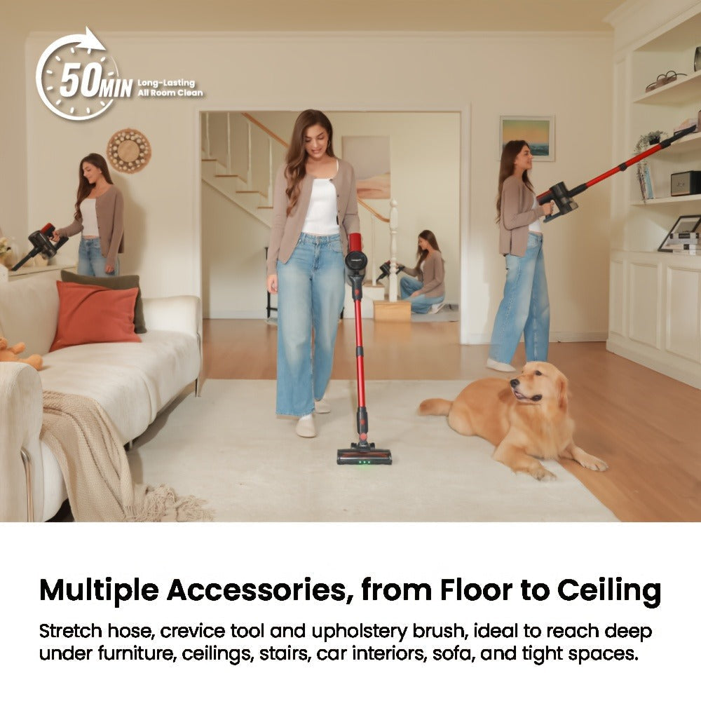 Cordless Vacuum Cleaner 46KPA Powerful Suction Detachable Battery Anti-Tangle V-Shaped Brush for Entryways, Bedrooms and Living Spaces