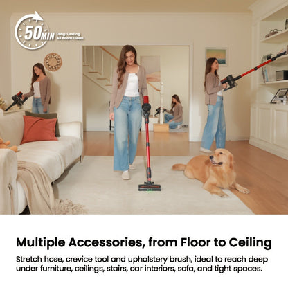 Cordless Vacuum Cleaner 46KPA Powerful Suction Detachable Battery Anti-Tangle V-Shaped Brush for Entryways, Bedrooms and Living Spaces