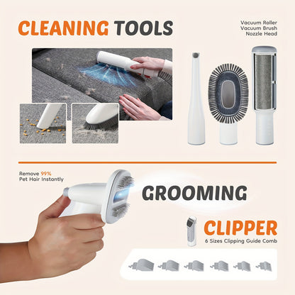 Pet Grooming Vacuum Cleaner with Cordless Clipper – 5-in-1 Grooming Kit for Dogs & Cats, 3 Suction Modes, Low-Noise, 5 Grooming Tools