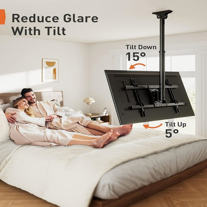 Ceiling TV Mount 37-75 Inch - 360° Swivel & Tilt Adjustable Bracket for Flat & Curved TVs up to, VESA 600x400mm