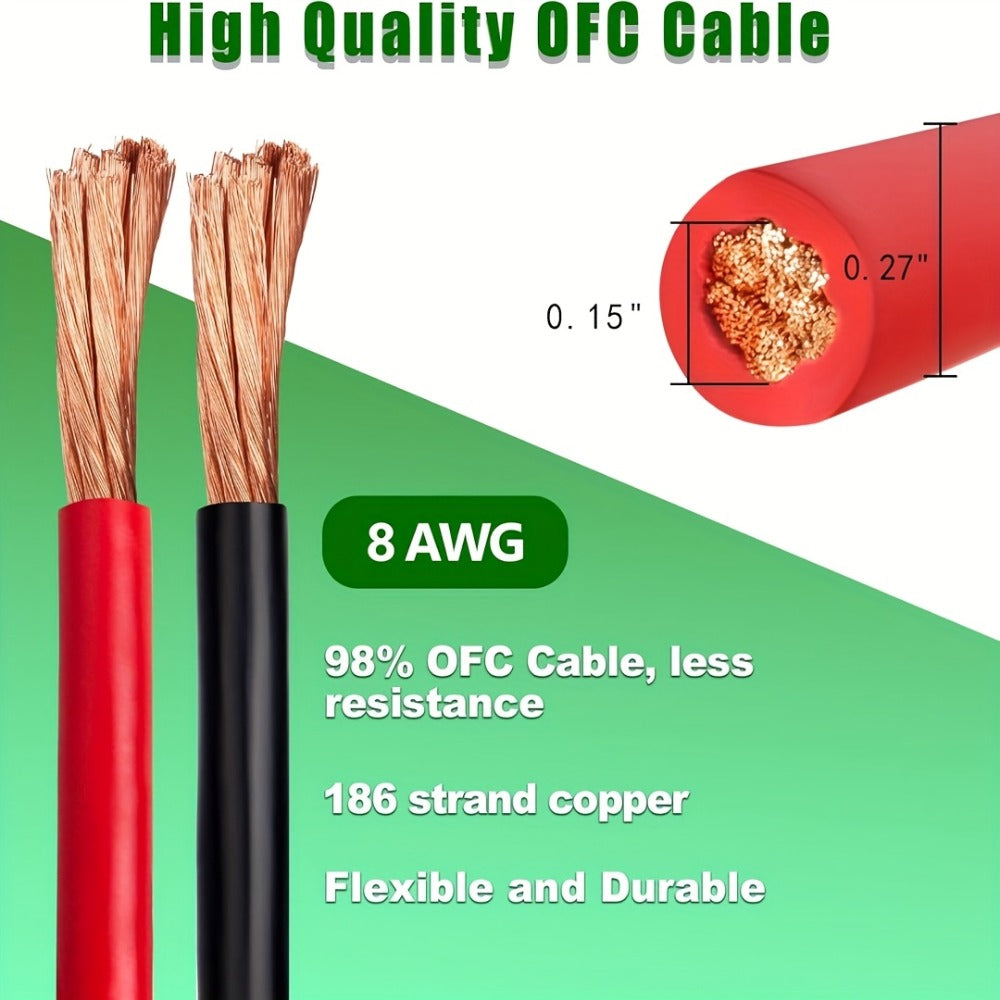 8 AWG OFC Copper Wire Cable Red & Black Set 8 Gauge Welding Cable for Automotive Battery Marine Generator Solar Wiring – 3FT or 10FT Options