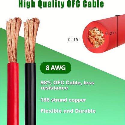 8 AWG OFC Copper Wire Cable Red & Black Set 8 Gauge Welding Cable for Automotive Battery Marine Generator Solar Wiring – 3FT or 10FT Options