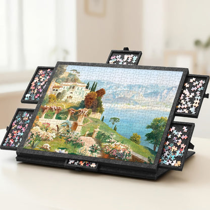 Roll-Up Puzzle Mat Board Extra Large – Foldaway Felt Mat for 1000 & 1500 Piece Jigsaw Puzzles, 6 Sorting Drawers