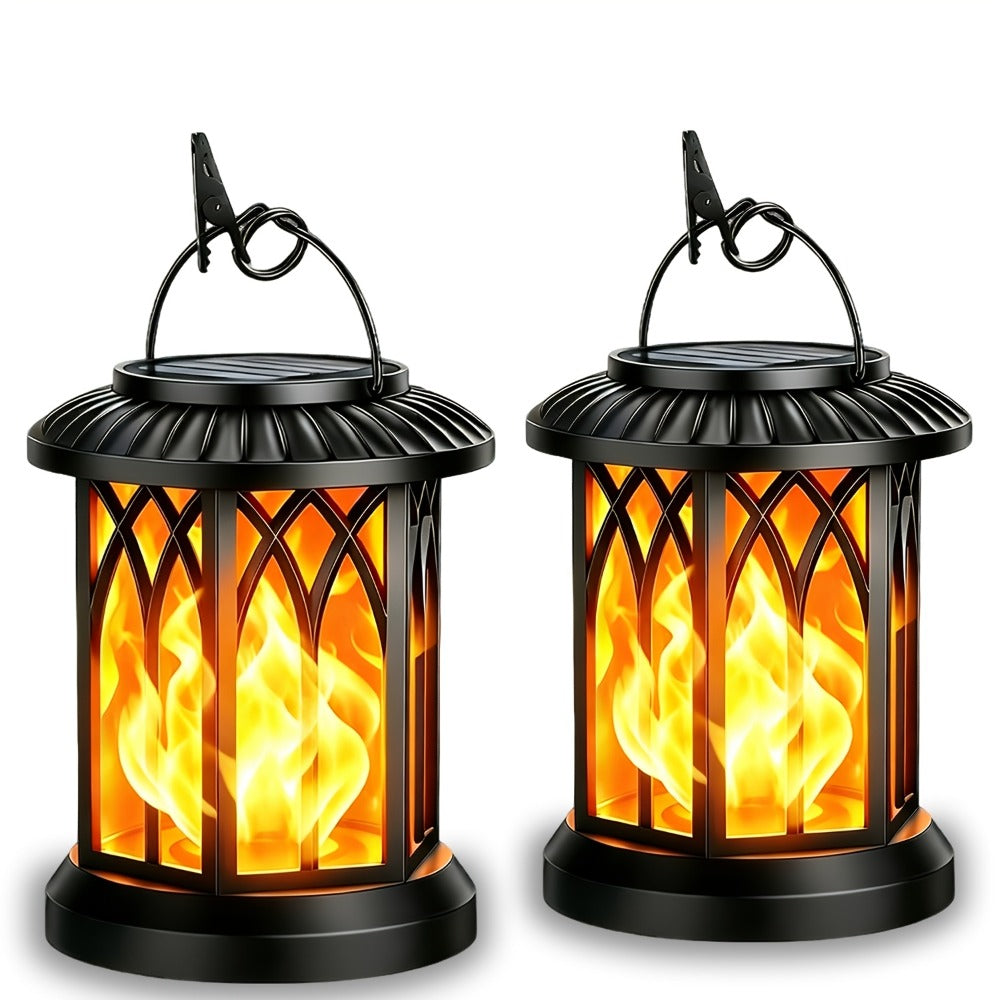 Solar Lantern Outdoor Hanging Lights Flickering Flame IPX5 12Hrs Garden Yard Patio Decor Classic Black Antiqued Bronze 2 or 4 Pack