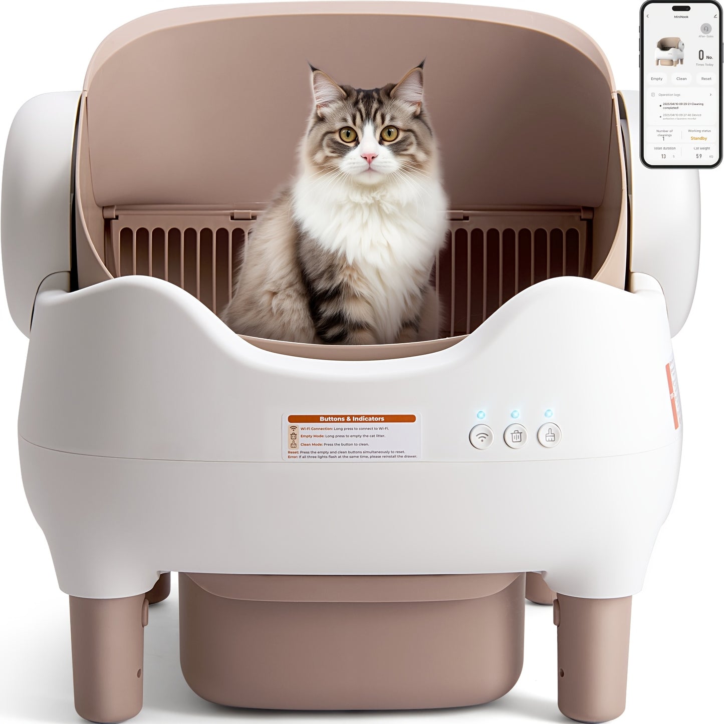 Smart Self-Cleaning Cat Litter Box – App Control, Open-Top Design, 10L Waste Bin, Ultra-Quiet <20dB, Infrared Safety Sensors