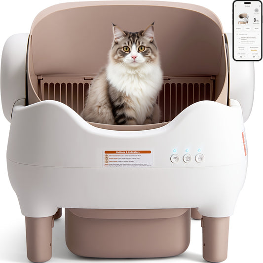 Smart Self-Cleaning Cat Litter Box – App Control, Open-Top Design, 10L Waste Bin, Ultra-Quiet <20dB, Infrared Safety Sensors