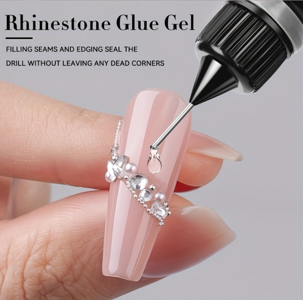 Nail Rhinestone Adhesive Gel 2pcs 0.34oz Clear Sticky Glue for 3D Nail Art Gems Charms Crystals Drill Jewelry