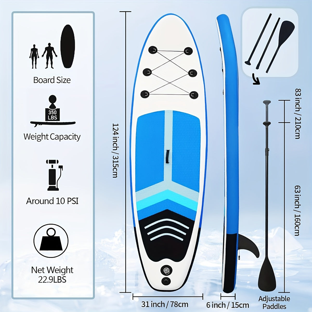 Inflatable Stand Up Paddle Board SUP Yoga Board 124'' x 31'' Wide Stance Non-Slip Deck with Paddle Pump Leash Carry Bag for Teens Adults