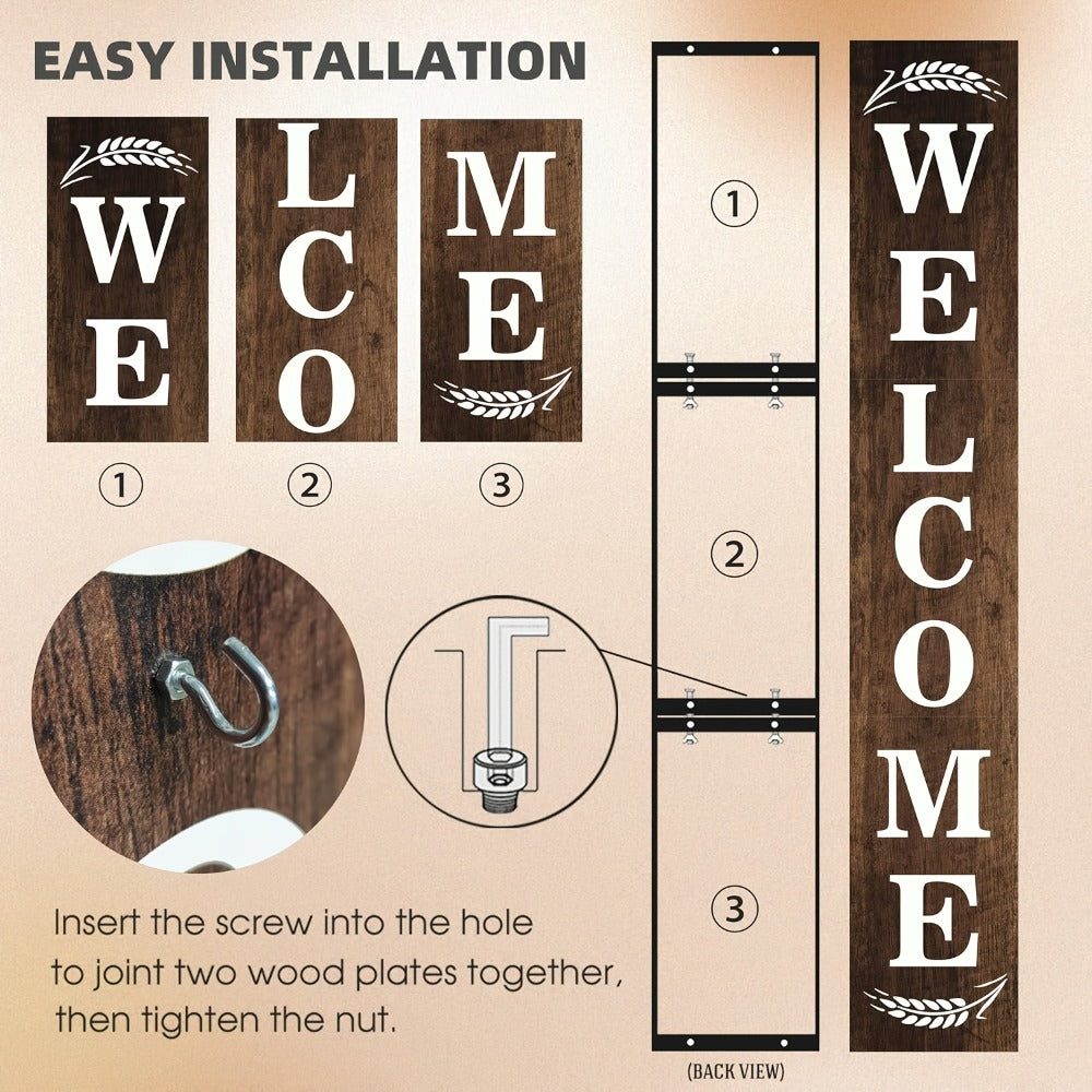 Porch Sign with 12 Interchangeable Seasonal Icons 47 Inch Tall – Welcome Sign for Front Door, Wind Resistant Leaner Board for Patio Yard