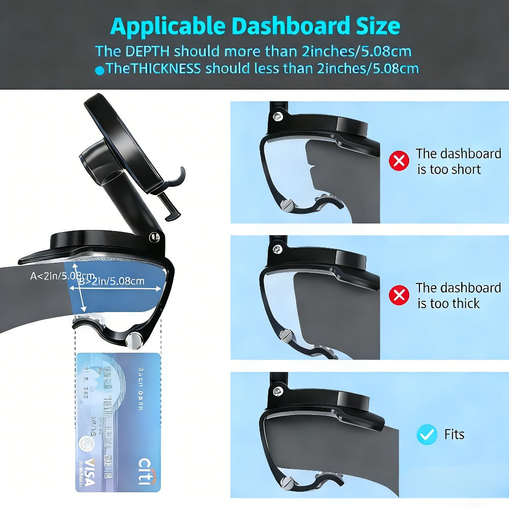 Deep Gray Dashboard-Edge Car Phone Holder with 360-Degree Joint and Triangular Support Clip
