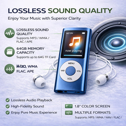 Portable MP3 Music Player with 1.8" LCD Display, Compact Digital Audio Player with FM Radio, Voice Recorder