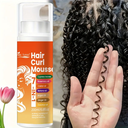 7-in-1 Natural Oil Curl Mousse Long-Lasting Hold Deep Moisturizing Rosemary Castor Coconut Oil – Smoothing Frizz-Free Curl Defining Foam
