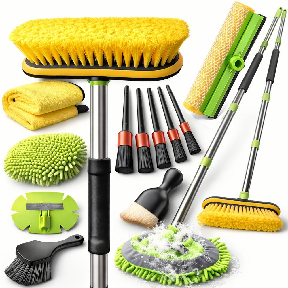 Car Wash Brush Kit with 69" Long Handle – 8-Piece Set with Tire Brush, Squeegee, Chenille Mitt, Detailing Brush & Microfiber Towel for Car