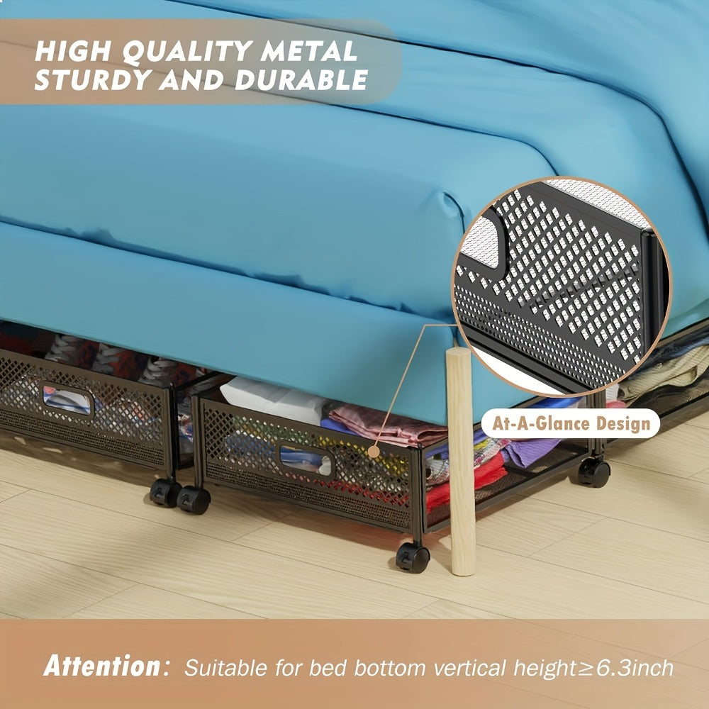 Low-Profile Metal Under-Bed Storage Cart with Four Swivel Wheels, Side Handles and 23.6-Inch Frame