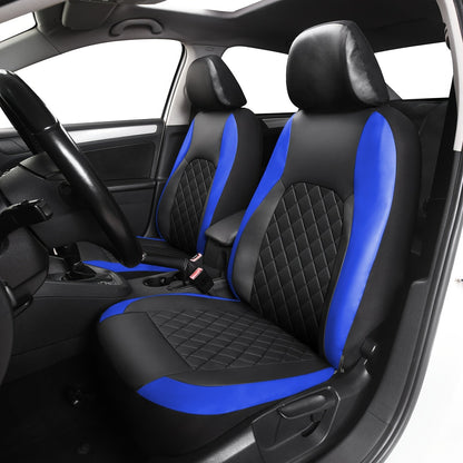 Five-Seat Quilted Car Seat Cover Set with Headrest Pieces in Black, Gray and Blue-Trim Color Options