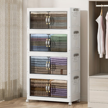 Collapsible Storage Bin with Lid, Foldable Storage Cabinet 2/3/4/5 Layer 48QT Plastic Organizer, Freestanding Storage Rack for Home