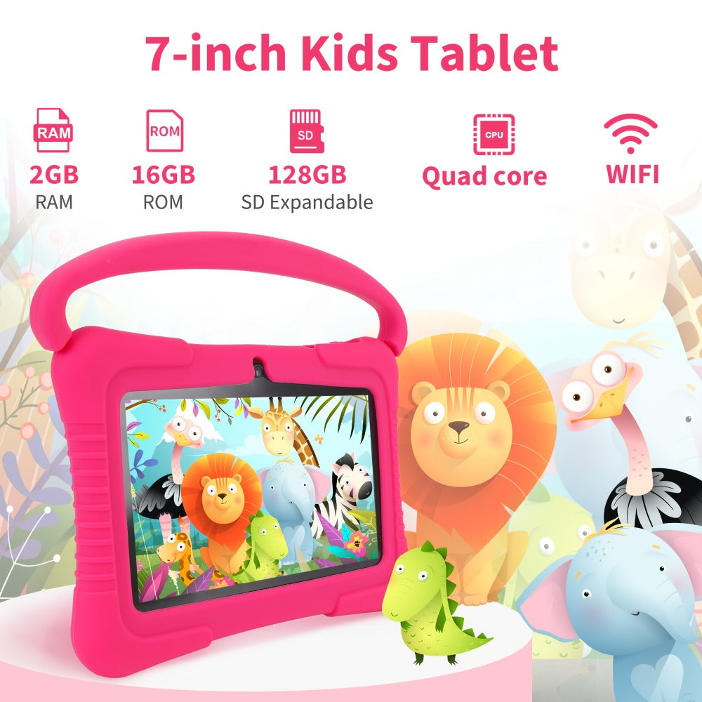 Kids Tablet 7 Inch with Android, 2GB RAM, 16GB Built-In Storage, Dual Cameras and Silicone Case