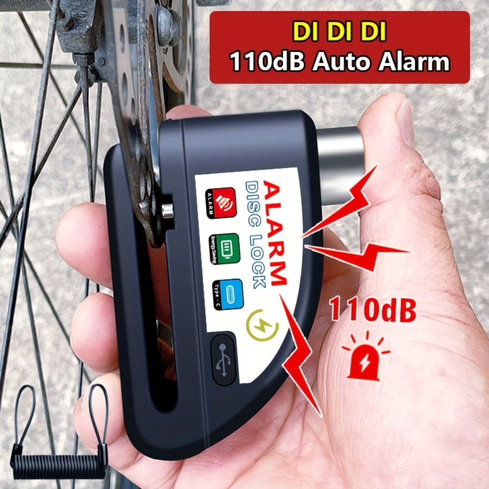 Motorcycle Disc Brake Lock with 120dB Alarm & USB Rechargeable 500mAh Battery, Anti-Theft Security Lock for Motorcycles Bicycles Dirt Bikes