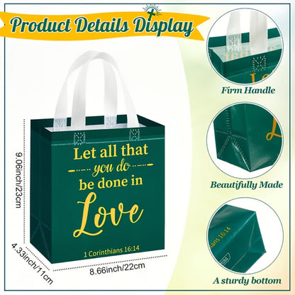 Gift Bag Set Bible Verse Print, 32 or 64 Non-Woven Bags in Eight Colors with White Handles and 9.06 x 8.66 x 4.33 Inch Size