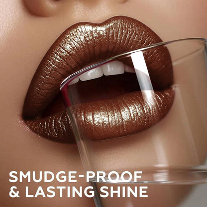 Golden Lipstick Set with Lip Liner Pencil 2 Piece, Brown Shimmer Lipstick and Nude Lip Liner