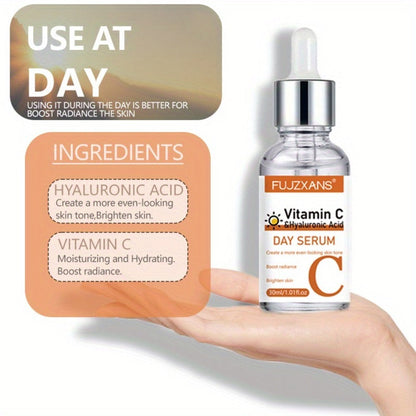 Vitamin C Retinol Hyaluronic Acid Serum Set, 3-Piece Day & Night Dropper Kit with Collagen & Glycerol