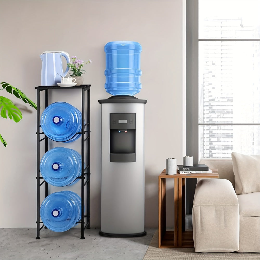 5-Gallon Water Jug Holder 3-Tier, Water Bottle Rack Organizer with Top Shelf & Adjustable Legs for Kitchen